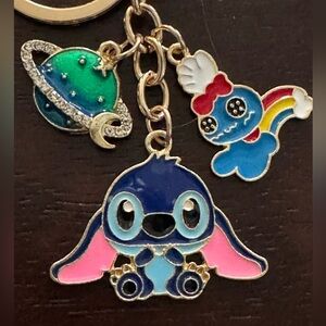 Stitch and Scrump Bag Charm Enamel Rhinestones Keychain Gold Tone NWT In Package